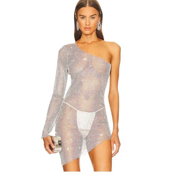 Santa Brands x REVOLVE One Sleeve Dress in Silver NWT Size M/L - Picture 1 of 4